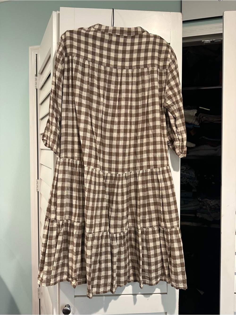 Apiece Apart Brown and White Gingham Tiered Mini Dress - Picture 2 of 3